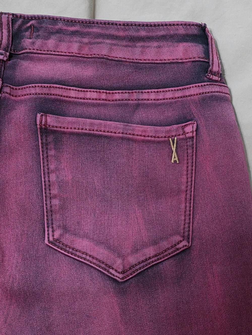 Vintage America Boho Skinny Jeans Wine Red Black Wash Tie-dye Finish Size 10R - Picture 10 of 12